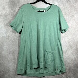 LOGO Lounge Tunic Top Womens Size L Green Short Sleeves Casual Pocket Crew Neck